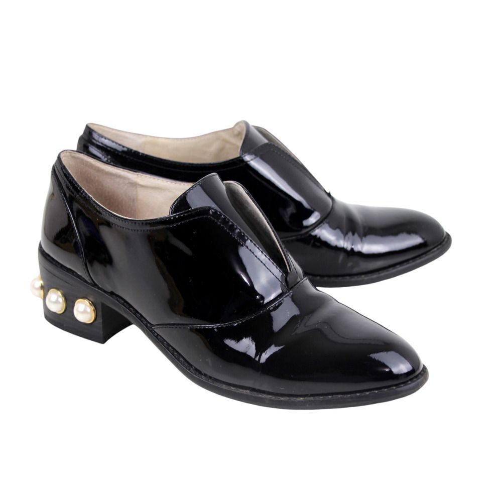 Louise et Cie PATENT BLACK GENUINE LEATHER LOW HEEL SLIP ON LOAFER SHOES Sz 7.5 - Picture 4 of 10